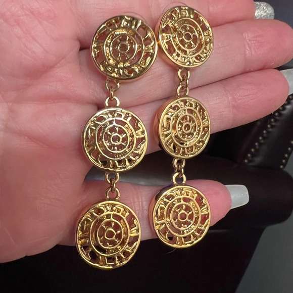 Kenneth Jay Lane Vintage Gold-tone pierced Dangle Earrings - Picture 1 of 4